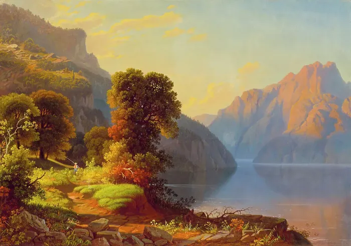 Framed Print : A View of a Lake in the Mountains (image 2 of 2), between c1856 and c1859. Creator: George Caleb Bingham Framed Print : A View of a Lake in the Mountains (image 2 of 2), between c1856 and c1859. Creator: George Caleb Bingham