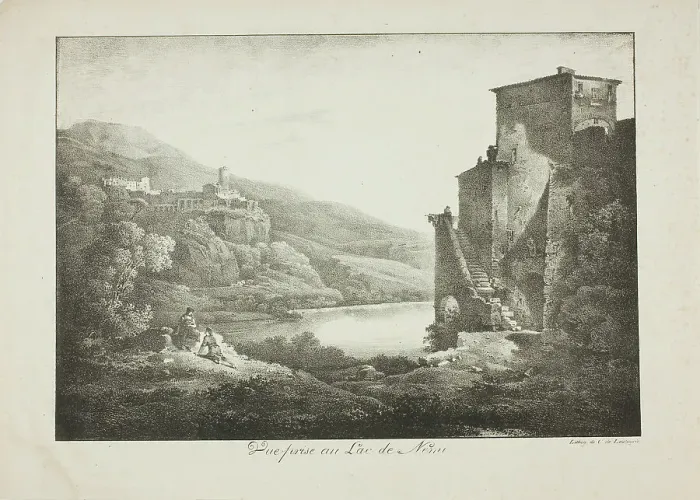 Framed Print : View of Lake Nemi, c. 1820. Creator: Charles-Philibert de Lasteyrie Framed Print : View of Lake Nemi, c. 1820. Creator: Charles-Philibert de Lasteyrie