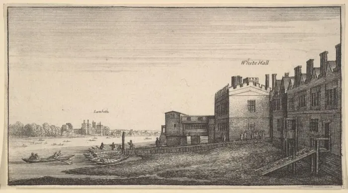 Framed Print : A view of Lambeth Palace from the river at Whitehall Stairs, 1625-77 Framed Print : A view of Lambeth Palace from the river at Whitehall Stairs, 1625-77