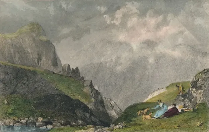 Framed Print : View from Langdale Pikes, Looking Towards Bowfell, Westmorland, 1835. Artist: William Kelsall Framed Print : View from Langdale Pikes, Looking Towards Bowfell, Westmorland, 1835. Artist: William Kelsall