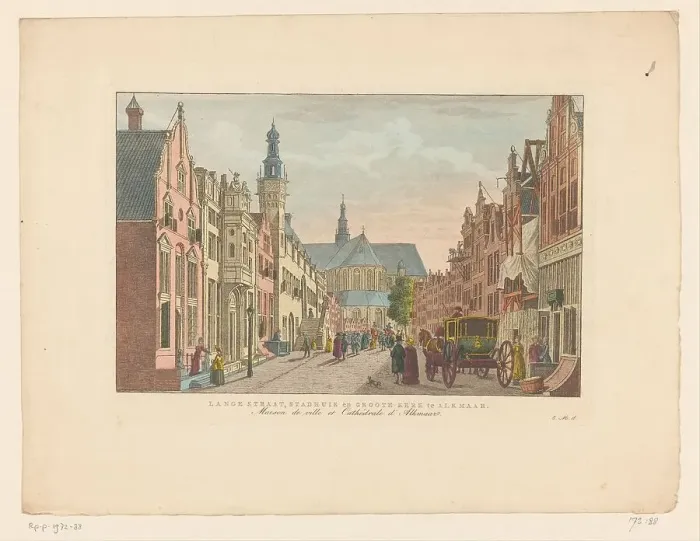 Framed Print : View of the Langestraat, the town hall and the Grote Kerk in Alkmaar, 1824-1825. Creator: Carel Frederik Bendorp Framed Print : View of the Langestraat, the town hall and the Grote Kerk in Alkmaar, 1824-1825. Creator: Carel Frederik Bendorp