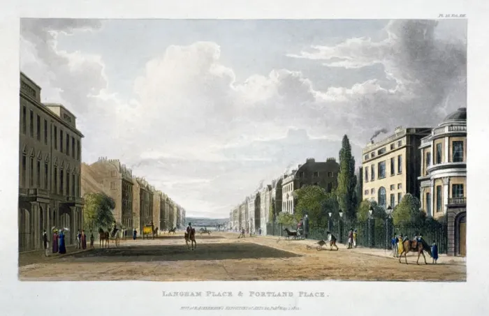 Framed Print : View of Langham Place and Portland Place, Marylebone, London, 1822 Framed Print : View of Langham Place and Portland Place, Marylebone, London, 1822