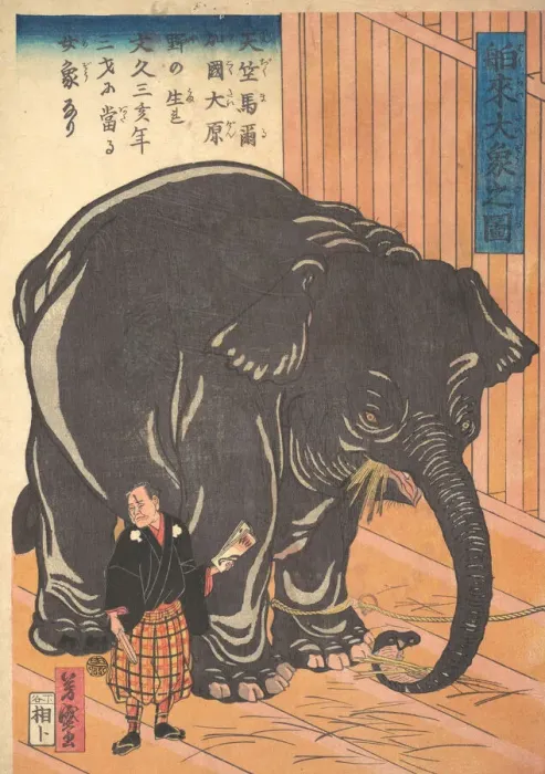 Framed Print : View of the Large Imported Elephant, 1863 (Bunkyo 3, 4th month) Framed Print : View of the Large Imported Elephant, 1863 (Bunkyo 3, 4th month)