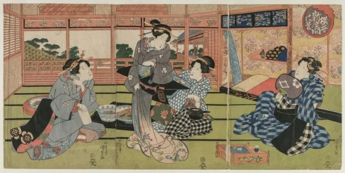 Framed Print : A View of the Large New Room at Sakurai, early or mid 1830s. Creator: Utagawa Kunisada (Japanese Framed Print : A View of the Large New Room at Sakurai, early or mid 1830s. Creator: Utagawa Kunisada (Japanese