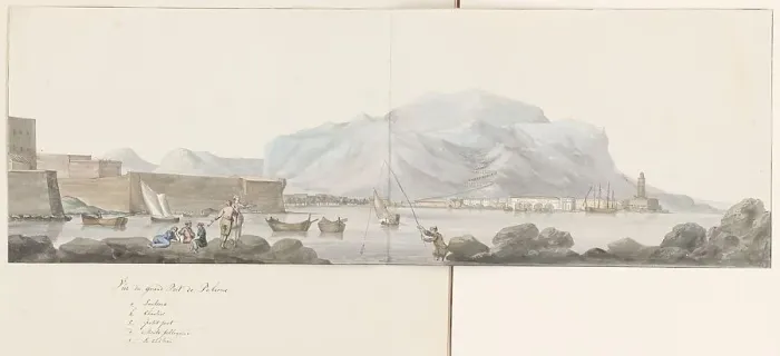 Framed Print : View of the large port of Palermo, 1778. Creator: Louis Ducros Framed Print : View of the large port of Palermo, 1778. Creator: Louis Ducros