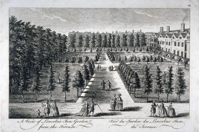 Framed Print : View of Lincolns Inn Garden from the terrace, Holborn, London, c1750 Framed Print : View of Lincolns Inn Garden from the terrace, Holborn, London, c1750