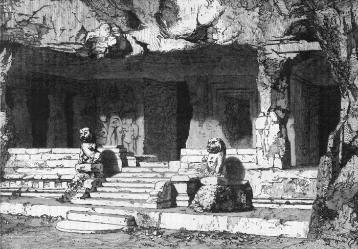 Framed Print : View of the Lions Cave, Elephanta, c1891. Creator: James Grant Framed Print : View of the Lions Cave, Elephanta, c1891. Creator: James Grant