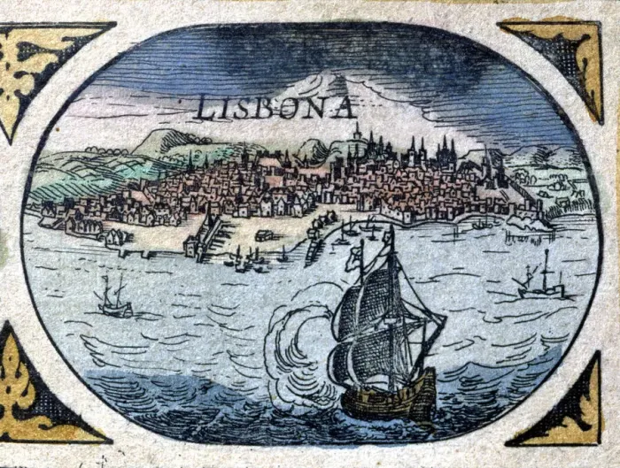 Framed Print : View of Lisbon and the Tagus River, engraving in Le Theatre du Monde or Nouvel Atlas, 1645 Framed Print : View of Lisbon and the Tagus River, engraving in Le Theatre du Monde or Nouvel Atlas, 1645