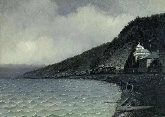 Framed Print : View of the Listvennichnoe Village and Lake Bailkal, 1880-1897. Creator: Pavel Mikhailovich Kosharov Framed Print : View of the Listvennichnoe Village and Lake Bailkal, 1880-1897. Creator: Pavel Mikhailovich Kosharov