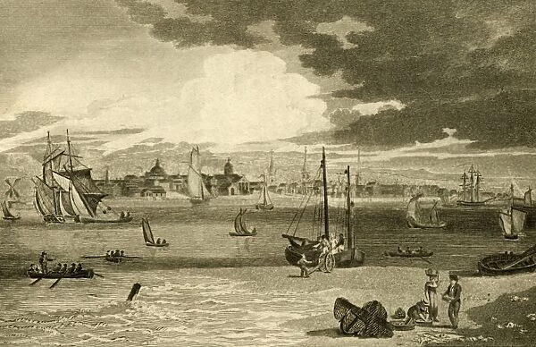 View of Liverpool, from the ferry, Lancashire, 1808. Creator: William Angus