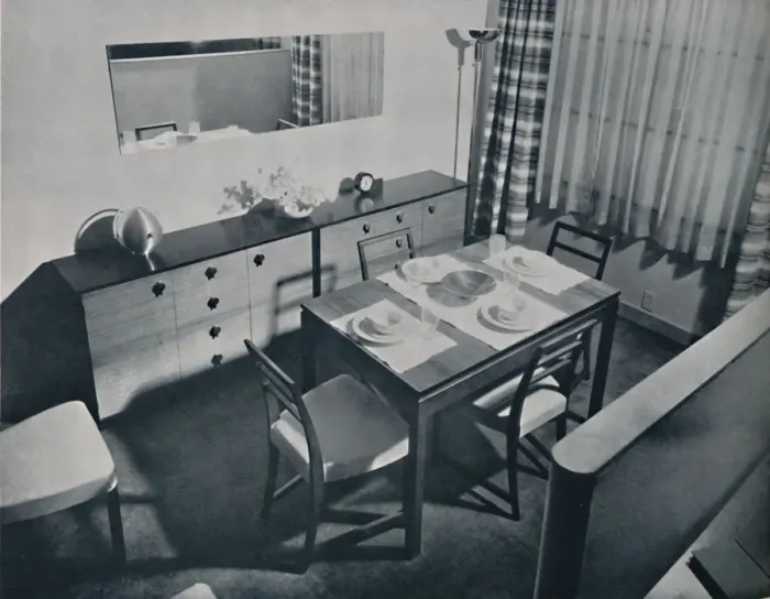 Framed Print : View in the living-dining room designed by Gilbert Rohde, 1936 Framed Print : View in the living-dining room designed by Gilbert Rohde, 1936