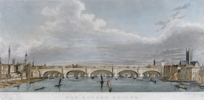 Framed Print : View of London Bridge from the west with boats on the River Thames, 1829. Artist Framed Print : View of London Bridge from the west with boats on the River Thames, 1829. Artist