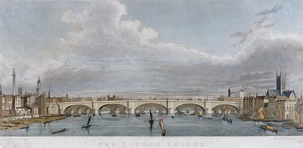 View of London Bridge from the west with boats on the River Thames, 1829. Artist