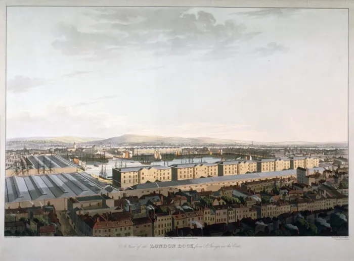 Framed Print : View of London Docks, 1816. Artist: Daniel Havell Framed Print : View of London Docks, 1816. Artist: Daniel Havell