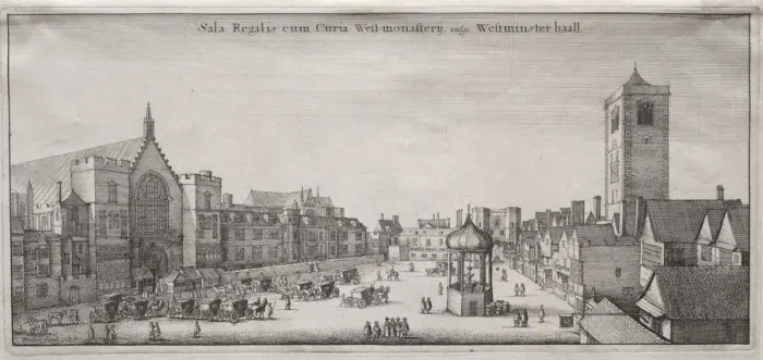 Framed Print : View of London: New Palace Yard with Westminster Hall, and the Clock House, 1647. Creator