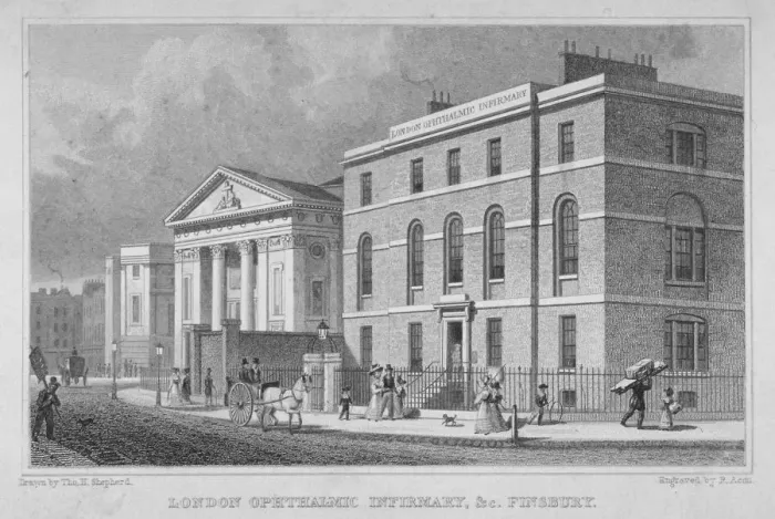 Framed Print : View of the London Opthalmic Infirmary, Blomfield Street, City of London, 1830 Framed Print : View of the London Opthalmic Infirmary, Blomfield Street, City of London, 1830