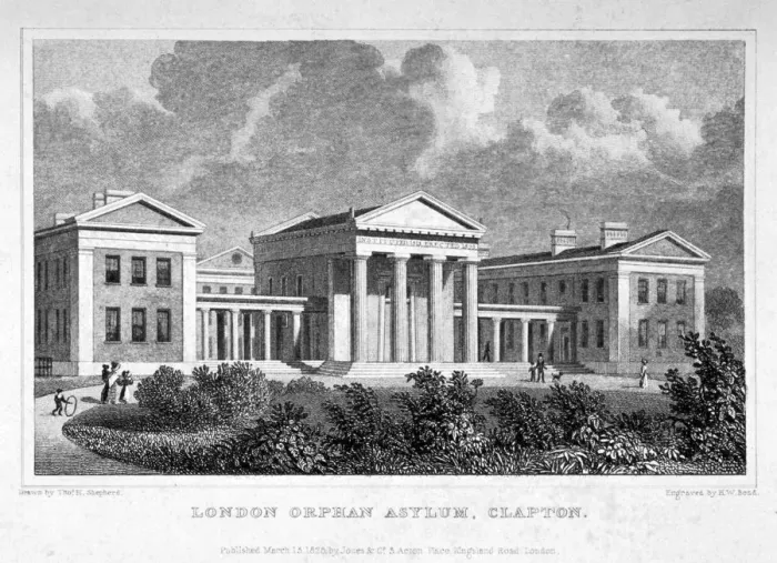 Framed Print : View of the London Orphan Asylum in Clapton, Hackney, London, 1828. Artist: WH Bond Framed Print : View of the London Orphan Asylum in Clapton, Hackney, London, 1828. Artist: WH Bond