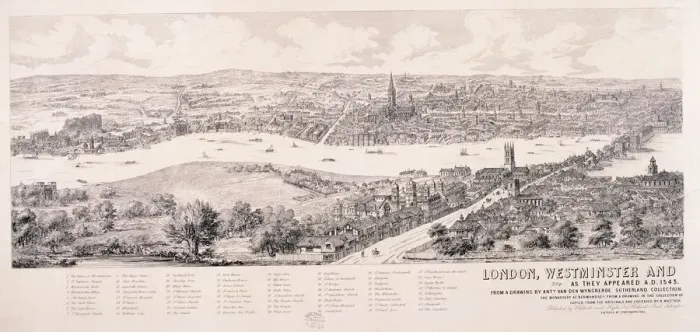 Framed Print : View of London from Southwark, 1543. Artist: Nathaniel Whittock Framed Print : View of London from Southwark, 1543. Artist: Nathaniel Whittock