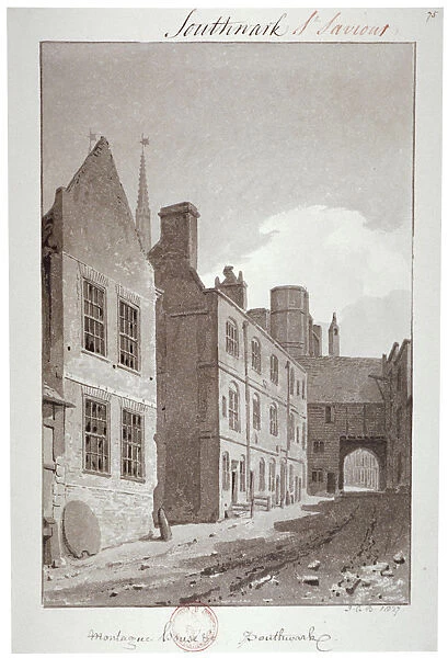 View looking towards the gateway of Montague House, Southwark, London, 1827. Artist