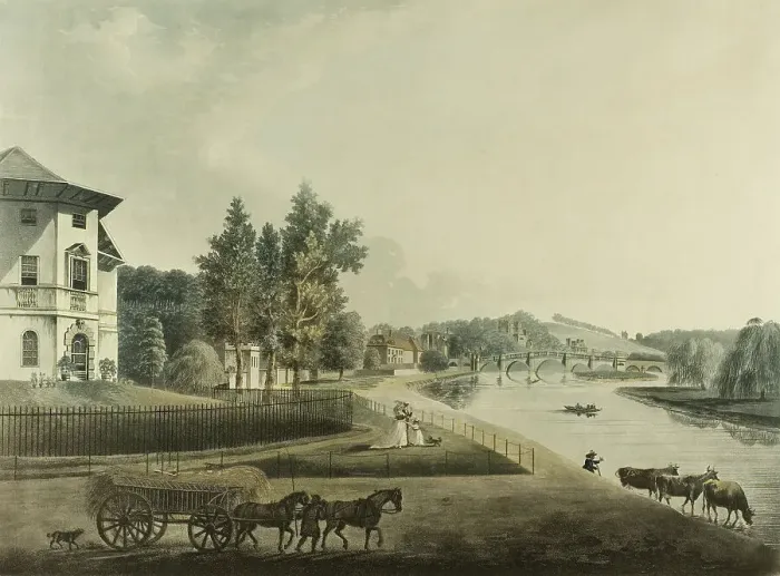 Framed Print : A View Looking Up the River Thames to Richmond Bridge, n.d. Creator: Francis Jukes Framed Print : A View Looking Up the River Thames to Richmond Bridge, n.d. Creator: Francis Jukes