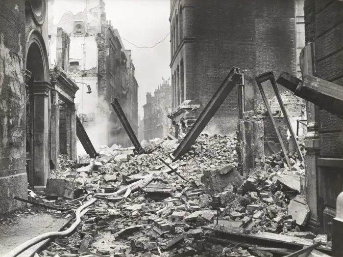 Framed Print : View looking south down Walbrook after an air raid, City of London, World War II, 1941 Framed Print : View looking south down Walbrook after an air raid, City of London, World War II, 1941