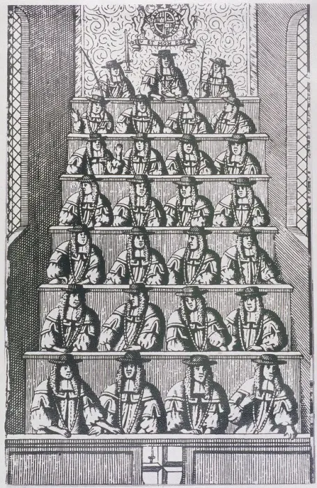 Framed Print : View of the Lord Mayor and court of Aldermen, depicted in 1681, (c1950) Framed Print : View of the Lord Mayor and court of Aldermen, depicted in 1681, (c1950)