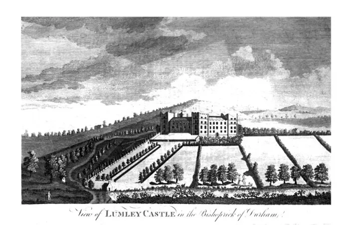 Framed Print : View of Lumley Castle in the Bishoprick of Durham. c1779-1790 Framed Print : View of Lumley Castle in the Bishoprick of Durham. c1779-1790