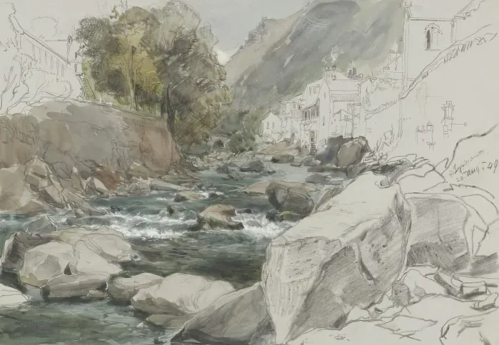 Framed Print : View at Lynmouth, Devon, 1849. Creator: James Holland Framed Print : View at Lynmouth, Devon, 1849. Creator: James Holland
