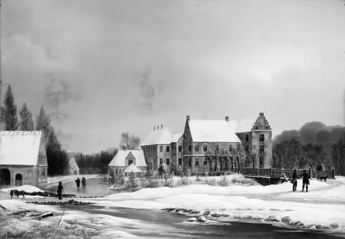Framed Print : View of the main garden at Lykkesholm, Funen, winter, 1834. Creator: Frederik Michael Ernst Fabritius de Tengnagel Framed Print : View of the main garden at Lykkesholm, Funen, winter, 1834. Creator: Frederik Michael Ernst Fabritius de Tengnagel