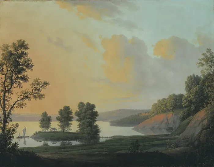 Framed Print : View of the Manor of Dronninggaard across Lake Fure, North Zealand, 1786. Creator: Erik Pauelsen Framed Print : View of the Manor of Dronninggaard across Lake Fure, North Zealand, 1786. Creator: Erik Pauelsen