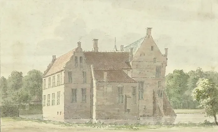 Framed Print : View of the manor house at Rhaan near Hellendoorn, side view, 1732. Creator: Cornelis Pronk Framed Print : View of the manor house at Rhaan near Hellendoorn, side view, 1732. Creator: Cornelis Pronk