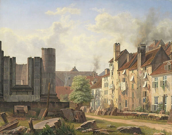 View of the Marble Square with the Ruins of the Uncompleted Frederik's Church, 1835. Creator: Frederik Hansen Sodring