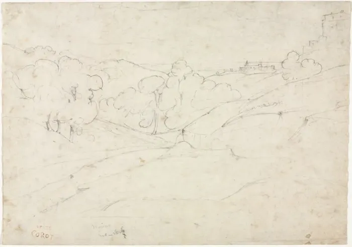 Framed Print : View of Marino (recto); Sketch for a Landscape (verso), 1827 Framed Print : View of Marino (recto); Sketch for a Landscape (verso), 1827