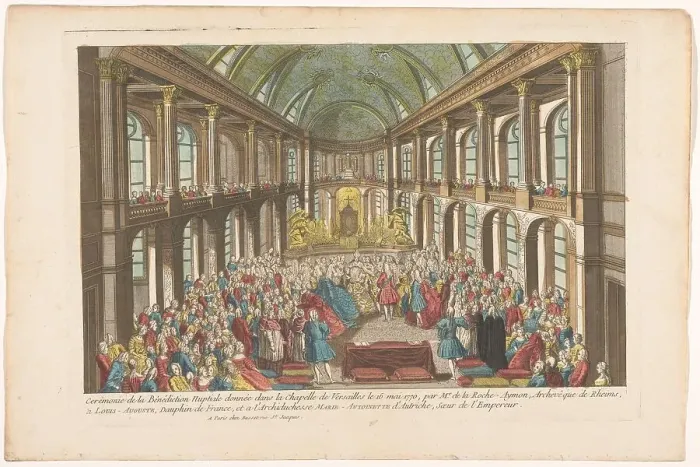 Framed Print : View of marriage between Louis XVI, King of France, and Marie Antoinette, Queen... 1770, 1700-1799. Creator: Anon Framed Print : View of marriage between Louis XVI, King of France, and Marie Antoinette, Queen... 1770, 1700-1799. Creator: Anon