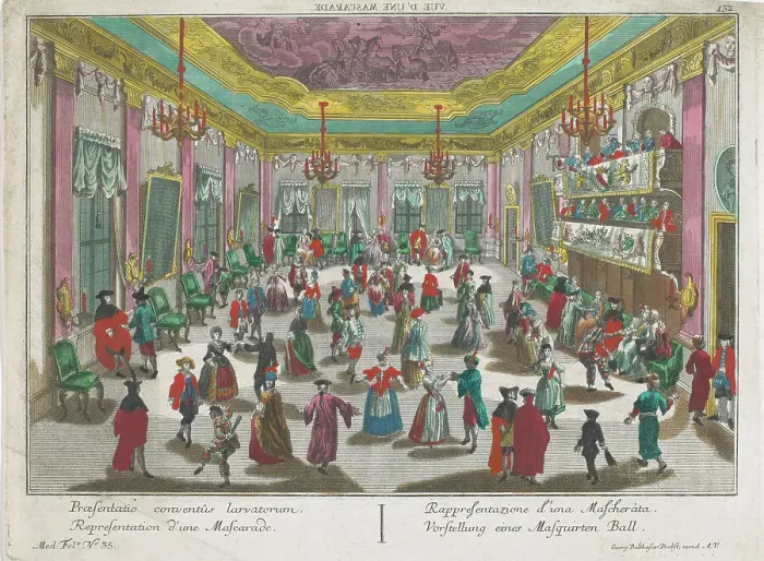 Framed Print : View of a masked ball, 1742-1801. Creator: Anon Framed Print : View of a masked ball, 1742-1801. Creator: Anon