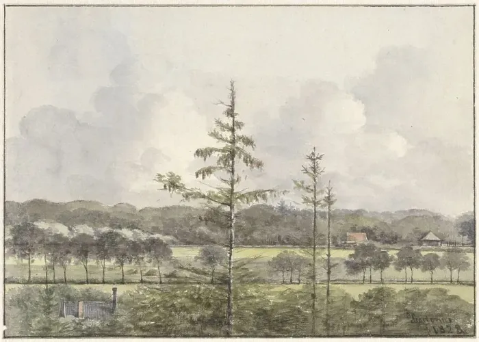 Framed Print : View of meadows and farm buildings, 1828. Creator: Pieter Ernst Hendrik Praetorius Framed Print : View of meadows and farm buildings, 1828. Creator: Pieter Ernst Hendrik Praetorius