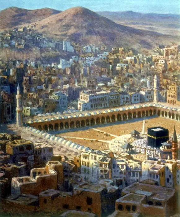 Framed Print : View of Mecca, from La Vie de Mohammed, Prophete d Allah, c1880-c1920. Artist: Etienne Dinet Framed Print : View of Mecca, from La Vie de Mohammed, Prophete d Allah, c1880-c1920. Artist: Etienne Dinet