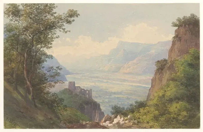 Framed Print : View of the Meran valley in Tyrol, 1828-1892. Creator: Charles William Meredith van de Velde Framed Print : View of the Meran valley in Tyrol, 1828-1892. Creator: Charles William Meredith van de Velde