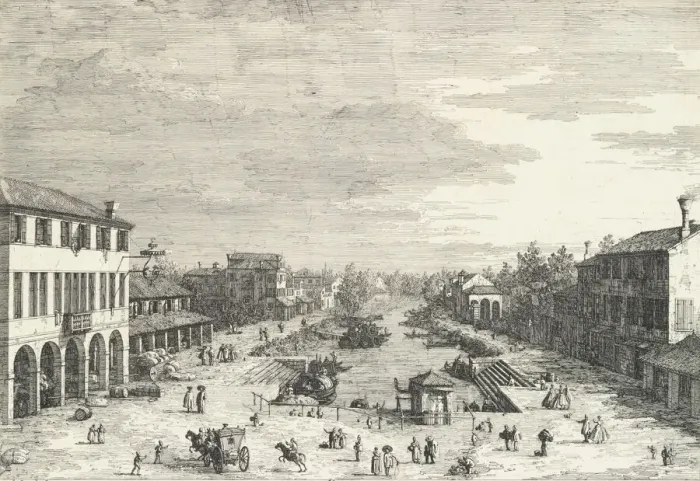 Framed Print : View of Mestre, an inn at left and other various buildings lining the canal, from View Framed Print : View of Mestre, an inn at left and other various buildings lining the canal, from View