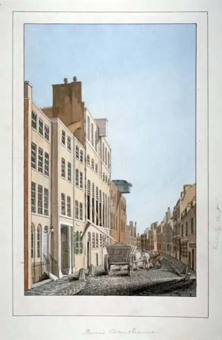 Framed Print : View of Meuxs Brewery and a horse and cart in Clerkenwell Road, Finsbury, London, c1805 Framed Print : View of Meuxs Brewery and a horse and cart in Clerkenwell Road, Finsbury, London, c1805