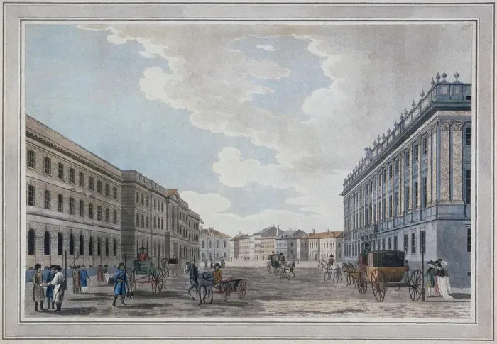 Framed Print : View of a Millionnaya Street and the Marble Palace Through the Field of Mars, 1790. Artist: Malton, Thomas, the Elder (1726?1801) Framed Print : View of a Millionnaya Street and the Marble Palace Through the Field of Mars, 1790. Artist: Malton, Thomas, the Elder (1726?1801)
