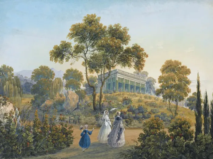 Framed Print : View of Miskhor, ca 1842. Artist: Bossoli, Carlo (1815-1884) Framed Print : View of Miskhor, ca 1842. Artist: Bossoli, Carlo (1815-1884)