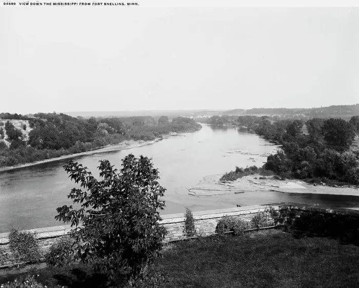 Framed Print : View down the Mississippi from Fort Snelling, Minn. between 1880 and 1899. Creator: Unknown Framed Print : View down the Mississippi from Fort Snelling, Minn. between 1880 and 1899. Creator: Unknown