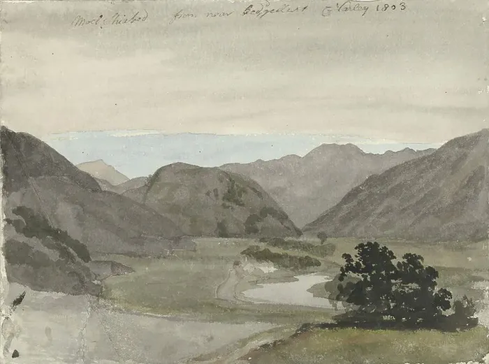 Framed Print : View of Moel Siabod from Beddgelert, North Wales, 1803. Creator: Cornelius Varley Framed Print : View of Moel Siabod from Beddgelert, North Wales, 1803. Creator: Cornelius Varley