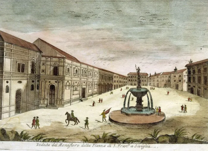 Framed Print : View of the Monastery in the Plaza de San Francisco in Seville, 19th century drawing Framed Print : View of the Monastery in the Plaza de San Francisco in Seville, 19th century drawing