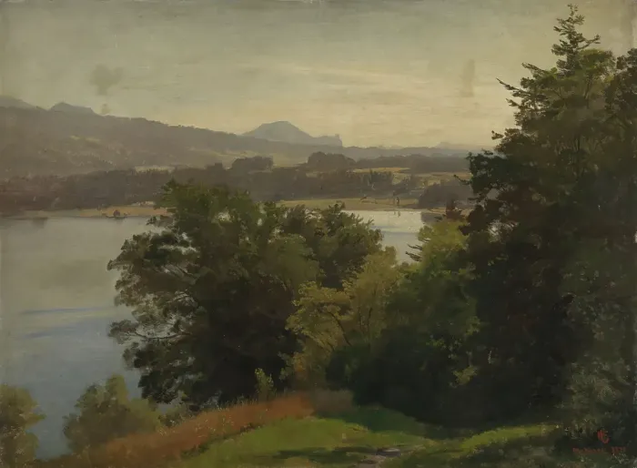 Framed Print : View of the Mondsee, 1870. Creator: Hans Gude Framed Print : View of the Mondsee, 1870. Creator: Hans Gude