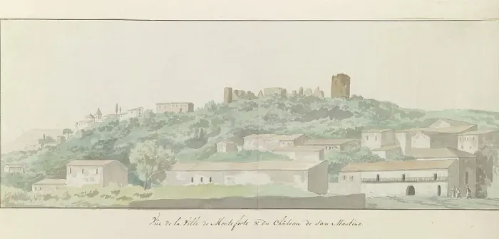 Framed Print : View of Monteforte Irpino and San Martino castle, 1778. Creator: Louis Ducros Framed Print : View of Monteforte Irpino and San Martino castle, 1778. Creator: Louis Ducros