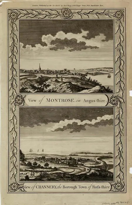 Framed Print : View of Montrose in Angus-shire and View of Channenry, the Borough Town of Ross-shire. Creator: Alexander Hogg Framed Print : View of Montrose in Angus-shire and View of Channenry, the Borough Town of Ross-shire. Creator: Alexander Hogg