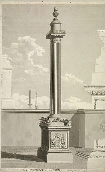 View of the Monument, City of London, 1791. Artist: William Lowry
