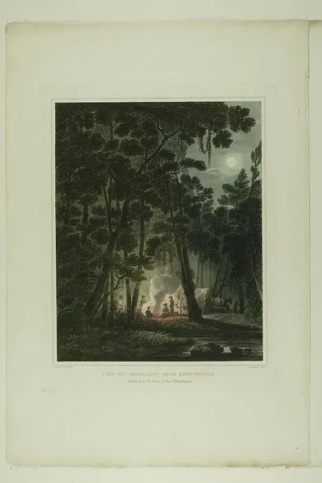 Framed Print : View By Moonlight, Near Fayetteville, plate three of the second number of Picturesque V... 1819 / 21. Creator: John Hill Framed Print : View By Moonlight, Near Fayetteville, plate three of the second number of Picturesque V... 1819 / 21. Creator: John Hill
